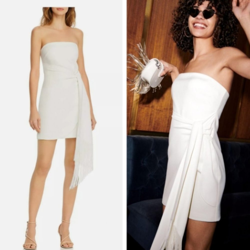LIKELY Lexie White Strapless Fringe Sash Mini Dress Size 0